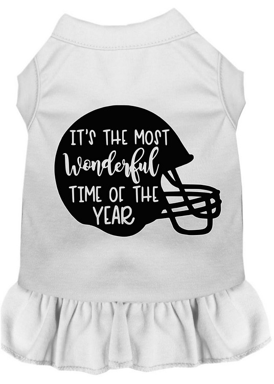 Most Wonderful Time of the Year (Football) Screen Print Dog Dress White XXXL